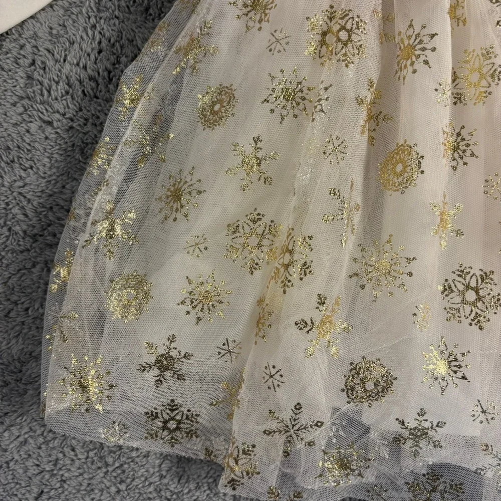 The Childrens Place Girls White Velvet Gold Snowflake Tulle Holiday Dress 5T